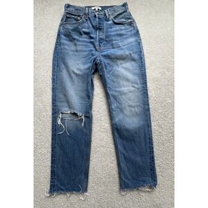 RE/DONE Ultra High Rise 70S StovePipe Fray Ankle Jeans Button Fly Distressed W28